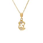 Χρυσό Κ14 ζώδιο ιχθείς, δίχρωμο, διακοσμημένο με λευκά ζιργκόν