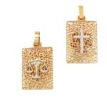 Χρυσό Κ14 ζώδιο ζυγός, διπλής όψης, δίχρωμο διάτρητο