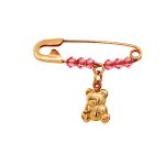 Παραμάνα με ροζ ματοχανδράκια και αρκουδάκι, σε χρυσό 14Κ