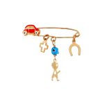 Παραμάνα με αυτοκινητάκι, σταυρουδάκι, ματάκι, αγοράκι και πεταλάκι, σε χρυσό 9Κ