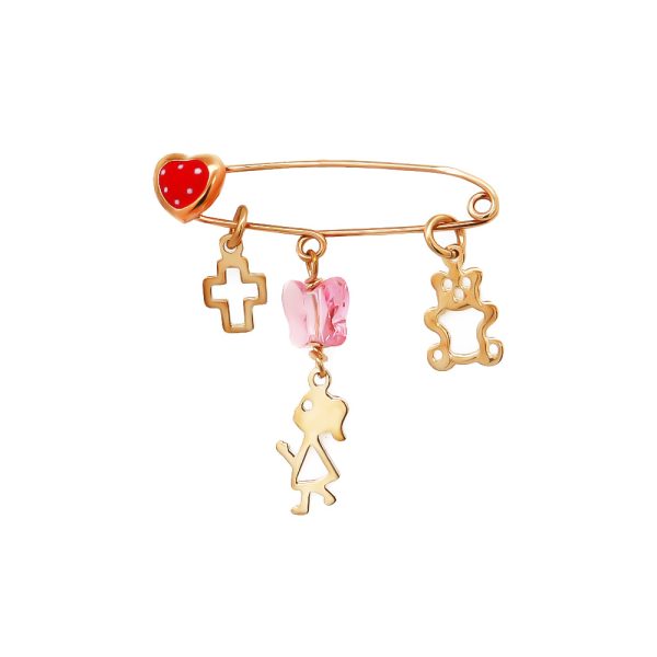 Παραμάνα με καρδιά, σταυρουδάκι, πεταλούδα, κοριτσάκι και αρκουδάκι, σε χρυσό 9Κ