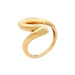 Χρυσό φαρδύ δαχτυλίδι Κ14 σε ασύμμετρο, μοντέρνο σχέδιο