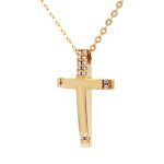 Χρυσό κολιέ Κ14 με λουστρέ σταυρό διακοσμημένο με λευκά ζιργκόν