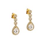 Κρεμαστά - καρφωτά χρυσά 14Κ σκουλαρίκια ροζέτα σε σχήμα οβάλ