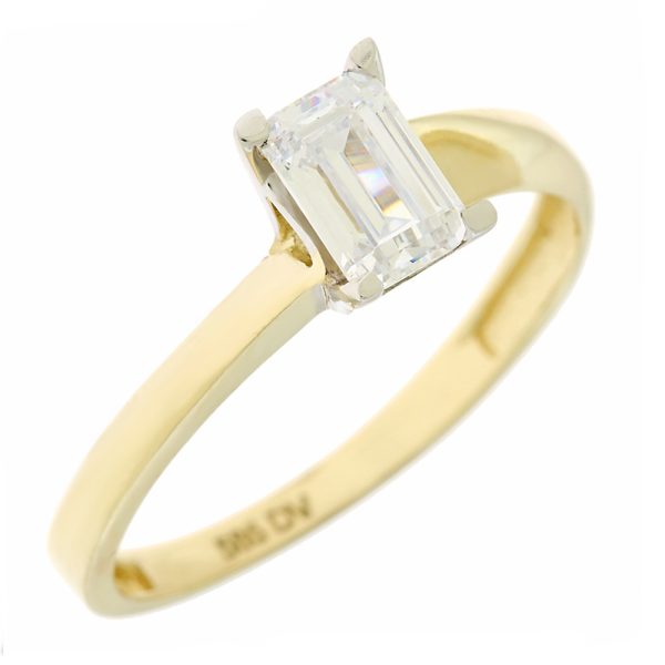 Χρυσό δίχρωμο μονόπετρο δαχτυλίδι Κ14 με ζιργκόν παγιέτα