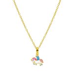 Ασημένιο επίχρυσο κολιέ Marea με σχέδιο χρωματιστό μονόκερο και ζιργκόν πέτρες