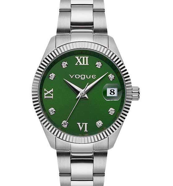 Γυναικείο ρολόι Vogue Reina 2020614183 με λευκό μπρασελέ και πράσινο καντράν