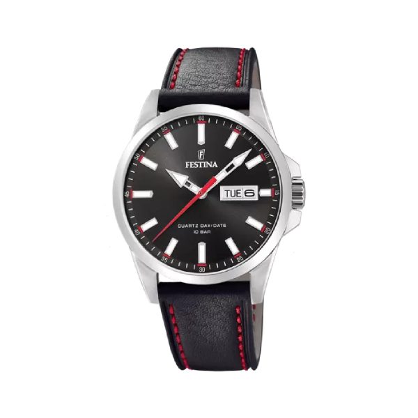 Festina F20358/4 ανδρικό ρολόι με δερμάτινο λουράκι σε μαύρο χρώμα