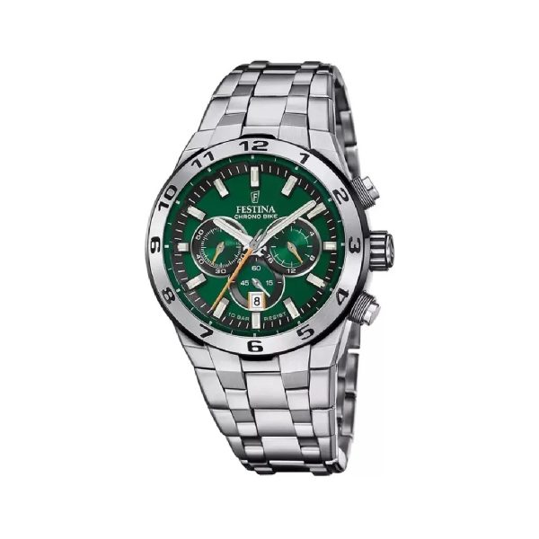 Ρολόι χρονογράφος Festina F20670/2 από ανοξείδωτο ατσάλι με πράσινο καντράν