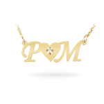 Χρυσό κολιέ Κ14 με δύο μονογράμματα, καρδιά και διαμάντι