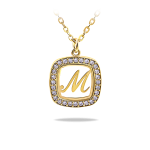 Ασημένιο 925 κολιέ με μονόγραμμα σε τετράγωνη κορνίζα με ζιργκόν πέτρες - κίτρινο