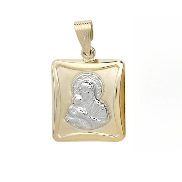 Χρυσό Κ14 δίχρωμο κρεμαστό Παναγίτσα παραλληλόγραμμο