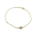 Χρυσό βραχιόλι Κ14 με σχέδιο δάκρυ με ζιργκόν πέτρες και μαργαριταράκια