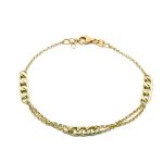 Χρυσό βραχιόλι Κ14 με διπλή αλυσίδα και σχέδιο με κρίκους