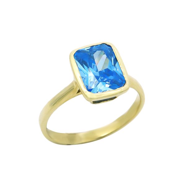 Δαχτυλίδι Κ14 διακοσμημένο με μία μπλε (aquamarine) συνθετική πέτρα
