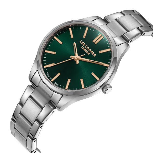 Γυναικείο ρολόι Lee Cooper LC08011.370 με ασημί μπρασελέ και πράσινο καντράν