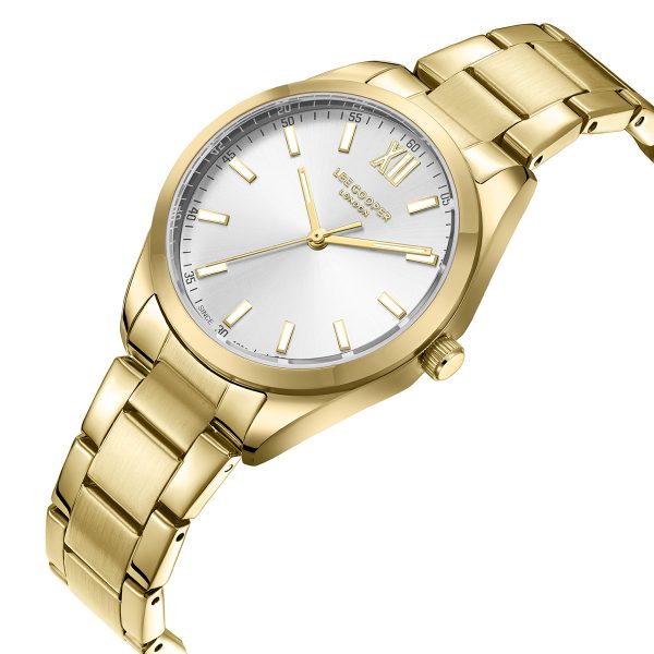 Γυναικείο ρολόι Lee Cooper LC08014.130 με χρυσό μπρασελέ και ασημί καντράν