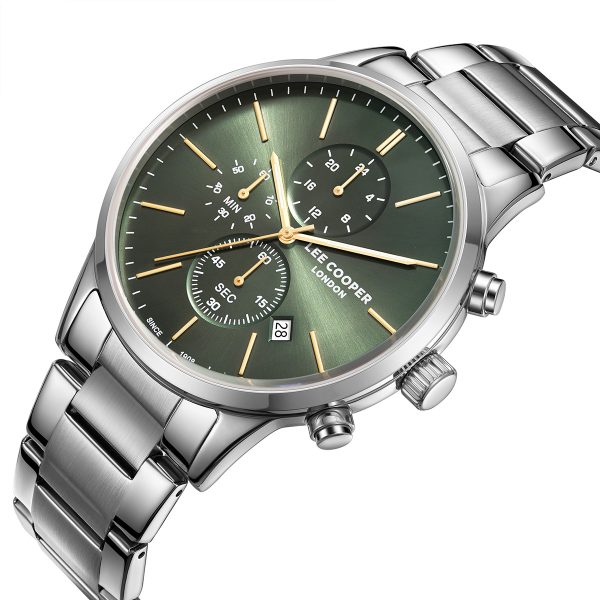 Ανδρικό ρολόι Lee Cooper LC08042.370 με ασημί μπρασελέ και πράσινο καντράν