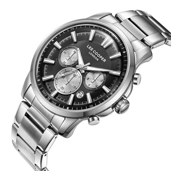 Ανδρικό ρολόι Lee Cooper LC08068.350 με ασημί μπρασελέ και μαύρο καντράν