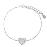 Ασημένιο βραχιόλι με σχέδιο καρδιά διακοσμημένη με λευκά ζιργκόν
