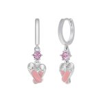 Ασημένια παιδικά σκουλαρίκια Marea με πουέντ διακοσμημένα με ροζ ζιργκόν