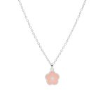 Ασημένιο κολιέ Marea με σχέδιο ροζ λουλουδάκι διακοσμημένο με λευκό ζιργκόν