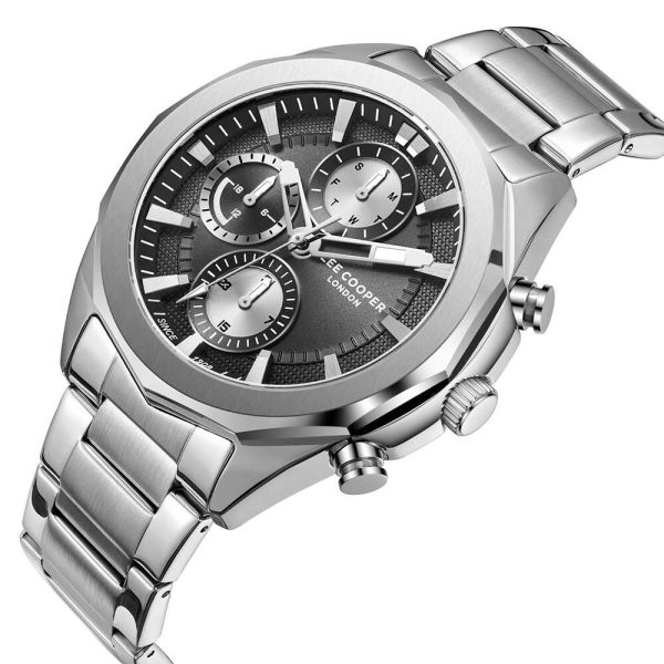 Ανδρικό ρολόι Lee Cooper LC08005.350 με ασημί μπρασελέ και μαύρο καντράν