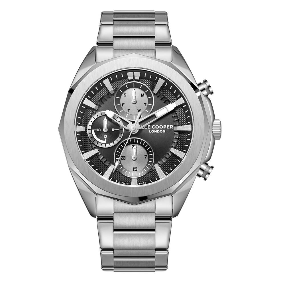 lc08005.350 Ανδρικό ρολόι Lee Cooper LC08005.350 με ασημί μπρασελέ και μαύρο καντράν