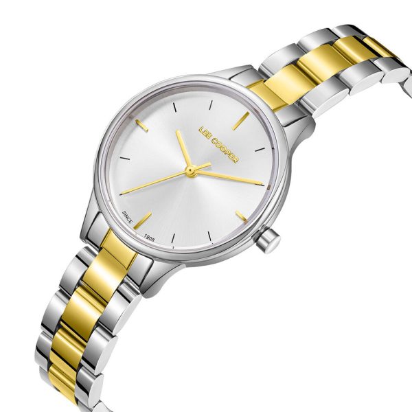 Γυναικείο ρολόι Lee Cooper LC08080.230 με δίχρωμο μπρασελέ και ασημί καντράν