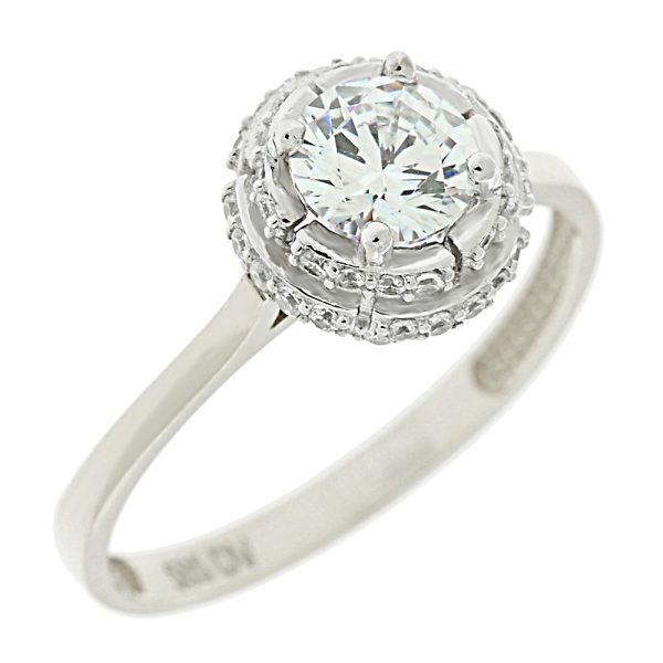 Δαχτυλίδι λευκόχρυσο Κ14 ροζέτα με λευκά ζιργκόν