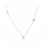 Χρυσό κολιέ Κ14 με μονόγραμμα (Ε) διακοσμημένο με λευκά ζιργκόν