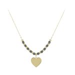 Χρυσό κολιέ Κ14 διακομημένο με καρδιά και χρυσές και μαύρες μπίλιες