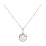 Λευκόχρυσο κολιέ Κ14 με σχέδιο στρογγυλή ροζέτα και λευκά ζιργκόν