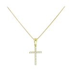 Χρυσό κολιέ Κ14 με λουστρέ σταυρό διακοσμημένο με λευκά ζιργκόν