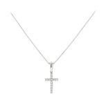 Λευκόχρυσο κολιέ Κ14 με λουστρέ σταυρό διακοσμημένο με λευκά ζιργκόν