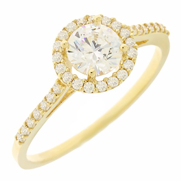 Δαχτυλίδι χρυσό Κ14 ροζέτα με λευκά ζιργκόν