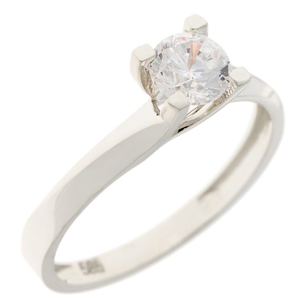 Μονόπετρο δαχτυλίδι λευκόχρυσο Κ14 σχέδιο φλόγα με ζιργκόν