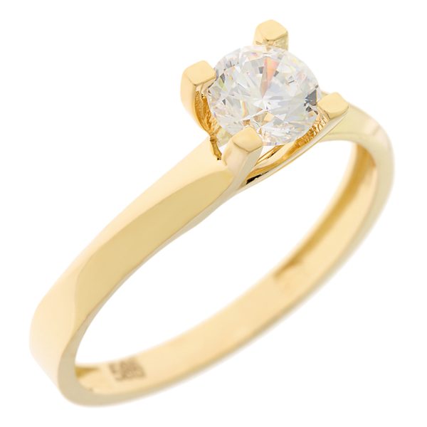 Μονόπετρο δαχτυλίδι χρυσό Κ14 σχέδιο φλόγα με ζιργκόν