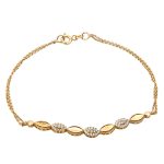 Χρυσό βραχιόλι Κ14 με διπλή αλυσίδα και σχέδιο με οβάλ μοτίφ και ροζέτες