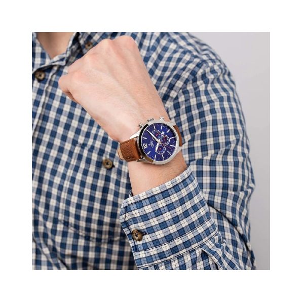 Festina F20542/6 ανδρικό ρολόι χρονογράφος με δερμάτινο λουράκι σε καφέ - ταμπά χρώμα και μπλε καντράν