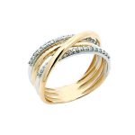 Δίχρωμο φαρδύ δαχτυλίδι Κ14 με ζιργκόν πέτρες