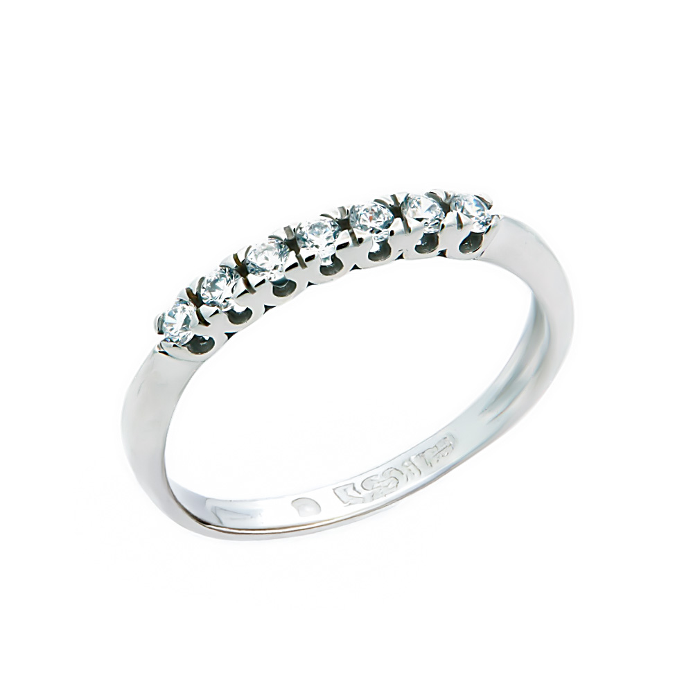 Λευκόχρυσο σειρέ δαχτυλίδι Κ14 με επτά ζιργκόν πέτρες