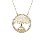 Χρυσό κολιέ Κ14 το δέντρο της ζωής διακοσμημένο με λευκά ζιργκόν
