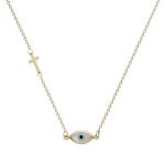 Χρυσό κολιέ Κ14 ματάκι και σταυρουδάκι