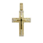 Χρυσός λουστρέ σταυρός Κ14 διακοσμημένος με λευκά ζιργκόν
