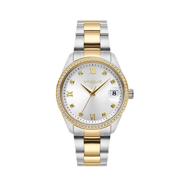 Γυναικείο ρολόι VOGUE REINA 2020614164 με δίχρωμο μπρασελέ και λευκά ζιργκόν