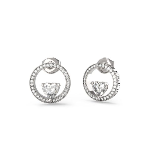 GUESS STEEL M’AMA NON M’AMA JUBE04666JWRHT/U Σκουλαρίκια Ασημένια Με Καρδιά Με Πέτρες