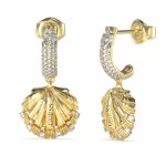 GUESS STEEL SEASHELL JUBE05137JWYGT/U Σκουλαρίκια Χρυσά Με Κρεμαστά Κοχύλια Με Πέτρες