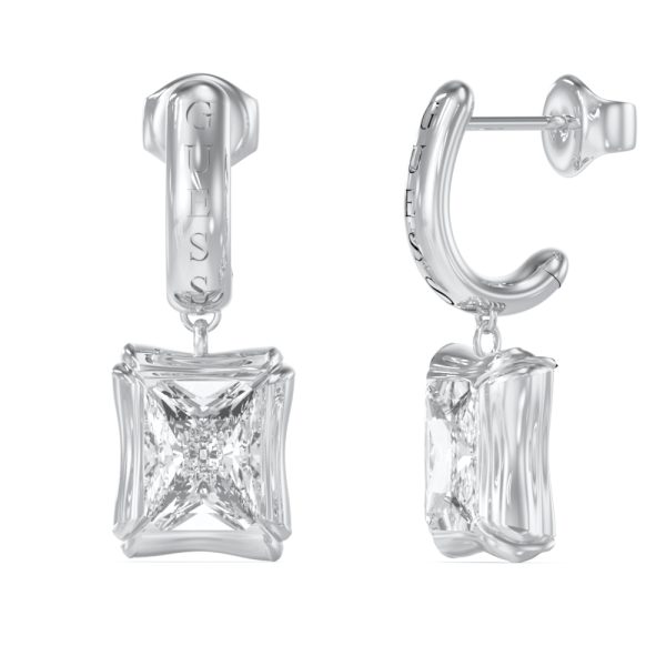 GUESS STEEL BAMBOO JUBE05172JWRHT/U Σκουλαρίκια Ασημένια Με Πέτρα Και Λογότυπο