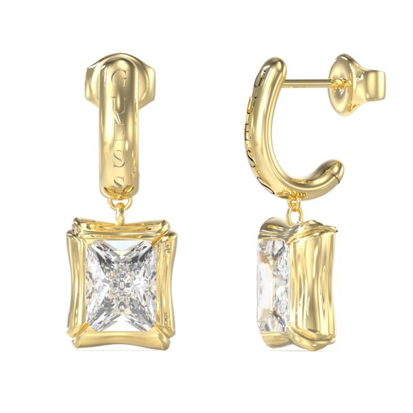 GUESS STEEL BAMBOO JUBE05172JWYGT/U Σκουλαρίκια Χρυσά Με Πέτρα Και Λογότυπο